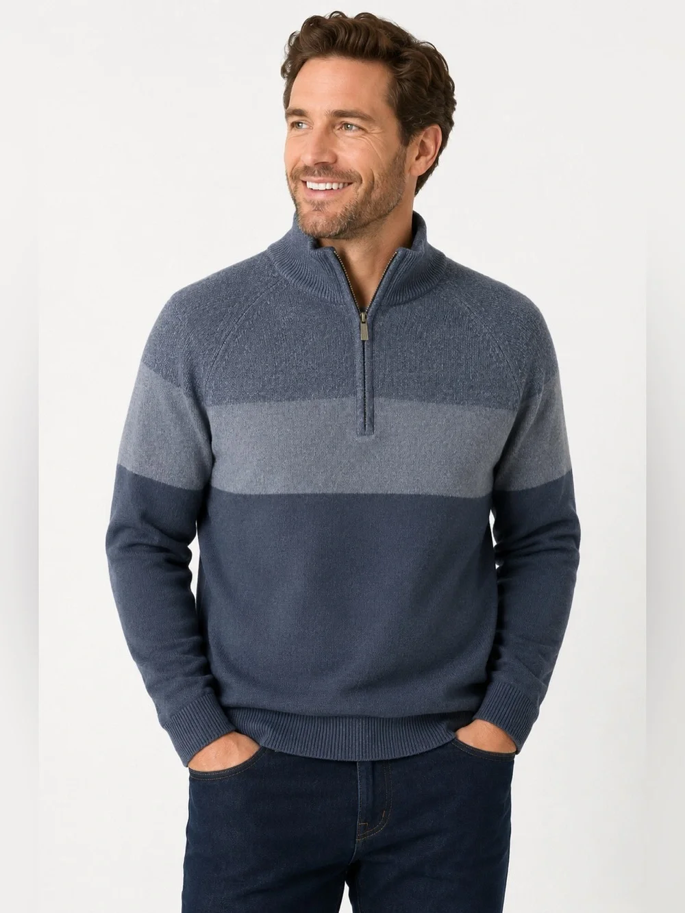 Calvin Klein Men’s Medium Blue Gray Colorblock Quarter Zip Sweater Pullover